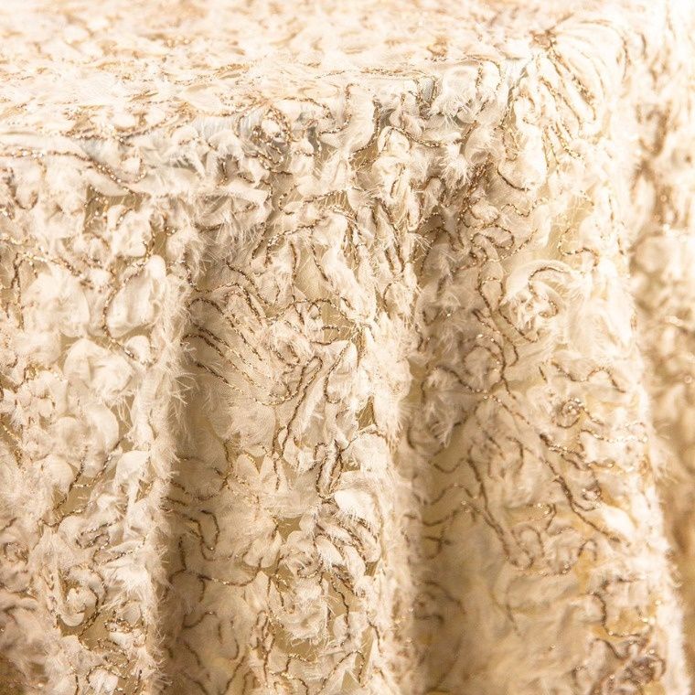 Aphrodite White And Gold Tablecloth - white and gold raised floral pattern metallic sheen