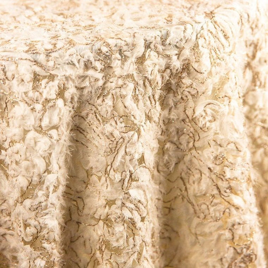 Aphrodite White And Gold Tablecloth - white and gold raised floral pattern metallic sheen