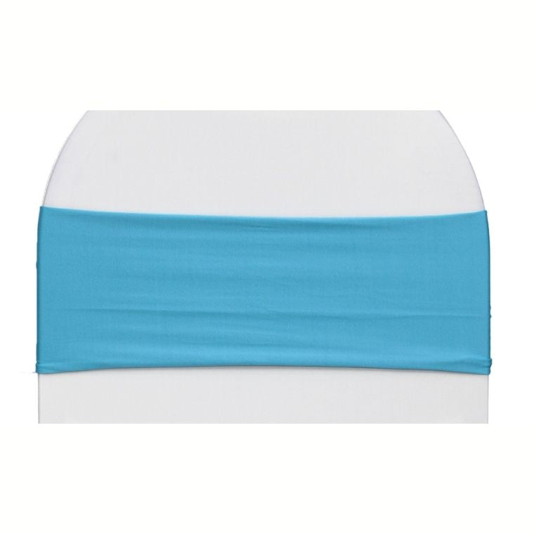 A bright turquoise blue fabric band or sash wrapped horizontally around a white rectangular base, shown against a plain white background.